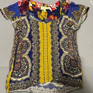 ANTHROPOLOGIE MOULINETTE SOEURS floral boho Top‎ Women 2 Short Sleeve Blouse